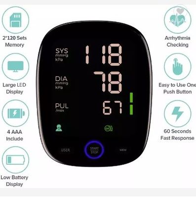 Monitor de la presión arterial del arma automática de Digitaces del puño del brazo de máquina de BP del contraluz